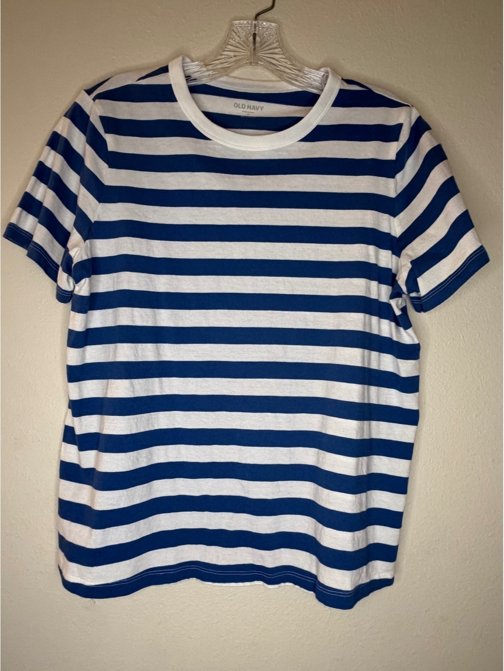 Old Navy Blue and White Striped Cotton T-Shirt Medium / Stripes